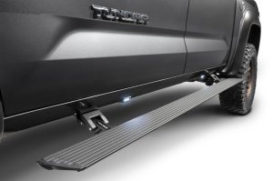 Toyota Tundra Electric Running Boards - Go Rhino - VoltStep Electric, 6-inch, Dual-Motor, Integrated LED, Magnetically-Activated Door Switches - Textured Black Powder Coat - `22-`24